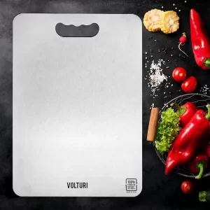 VOLTURI Stainless Steel Chopping Board (32 x 21.5 CM), Vegetable Cutting Board, Premium SUS304 Vegetable and Fruit Cutter Pad, Heavy-Duty Metal Chopping Board