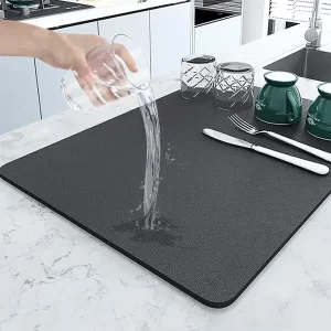 PANCA Dish Drying Kitchen Mat | Large Water Absorbent Utensil Drying Rack Mat | Anti-Slip Kitchen Accessories for Home | Organiser Mat for Sink, Dining Table & Vessel Draining (40x 60 cm)